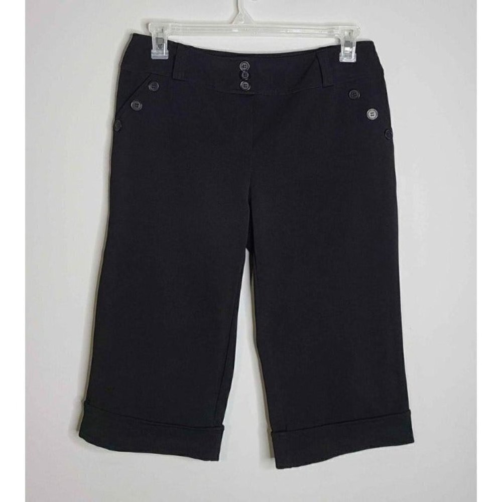Studio 1940 Womens Black Pull On Stretch Capris/Belt loops/Button Decor …